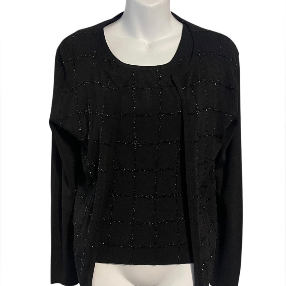 Vintage Black Finity Fitted Y2K Cardigan & Tank Set Small Tank Medium Sweater